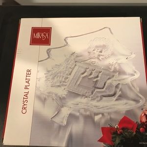 NIB Mikasa Crystal Christmas Tree Holiday Platter - Fireplace 13.5”.